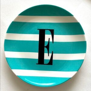 NWT Kate Spade NY Wickford To The Letter E Dish Plate Turquoise White Stripe